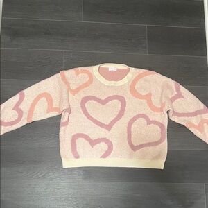 Pink Lily Crewneck Sweater with Pink Heart Motif